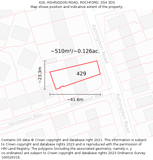 429, ASHINGDON ROAD, ROCHFORD, SS4 3DS: Plot and title map