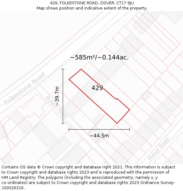 429, FOLKESTONE ROAD, DOVER, CT17 9JU: Plot and title map