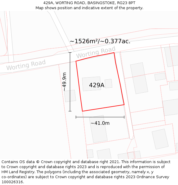 429A, WORTING ROAD, BASINGSTOKE, RG23 8PT: Plot and title map