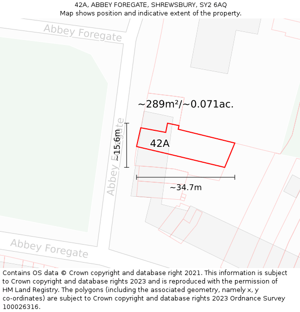 42A, ABBEY FOREGATE, SHREWSBURY, SY2 6AQ: Plot and title map