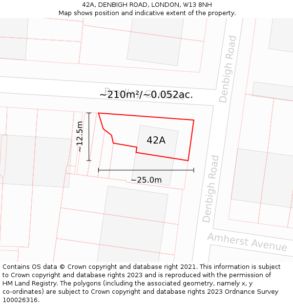 42A, DENBIGH ROAD, LONDON, W13 8NH: Plot and title map