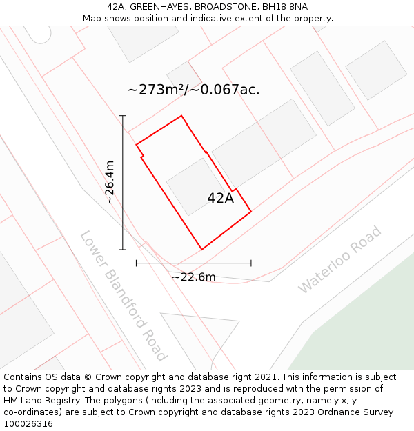 42A, GREENHAYES, BROADSTONE, BH18 8NA: Plot and title map