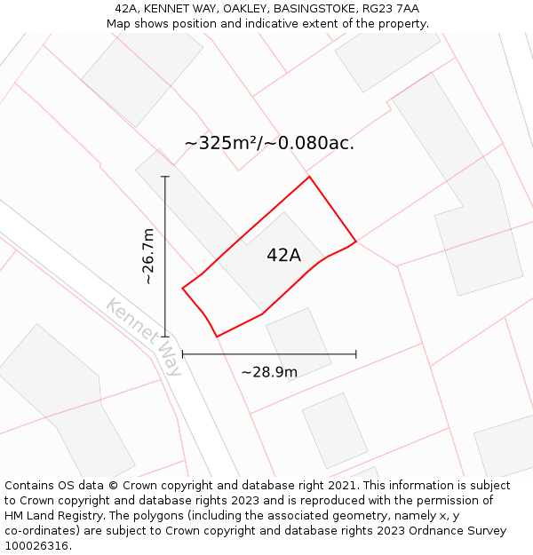 42A, KENNET WAY, OAKLEY, BASINGSTOKE, RG23 7AA: Plot and title map