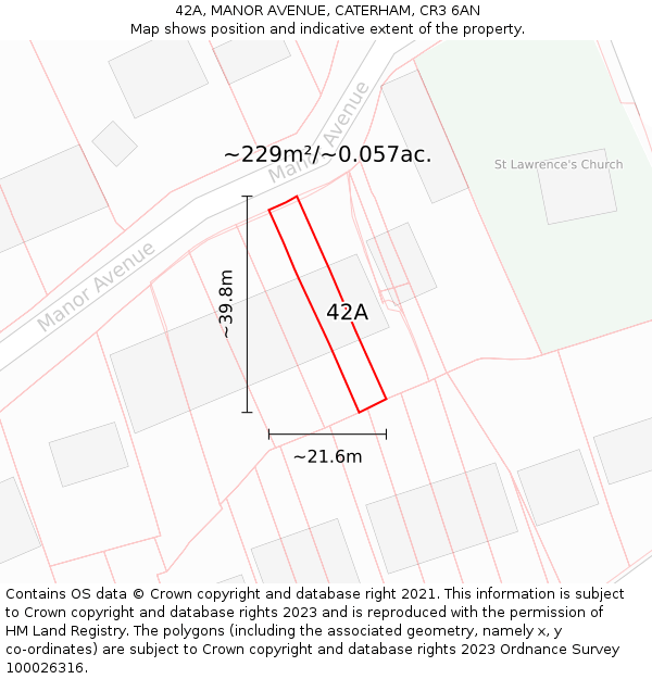 42A, MANOR AVENUE, CATERHAM, CR3 6AN: Plot and title map