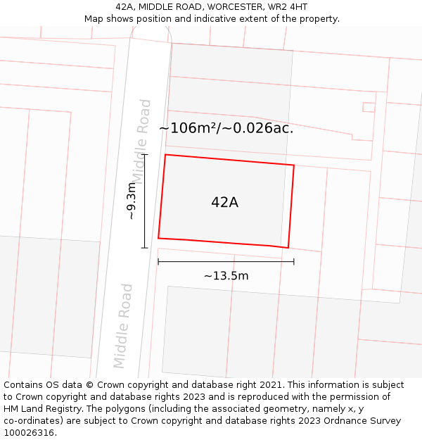 42A, MIDDLE ROAD, WORCESTER, WR2 4HT: Plot and title map