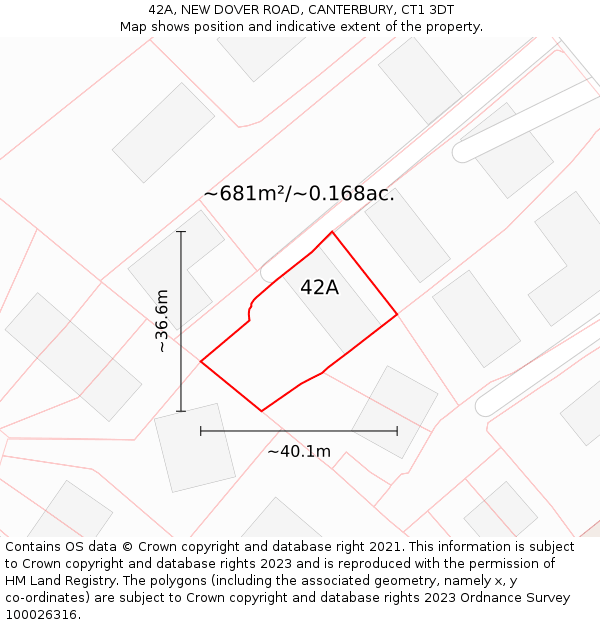 42A, NEW DOVER ROAD, CANTERBURY, CT1 3DT: Plot and title map