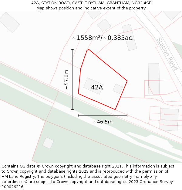 42A, STATION ROAD, CASTLE BYTHAM, GRANTHAM, NG33 4SB: Plot and title map