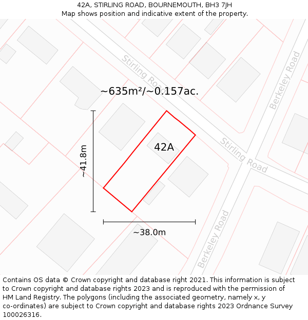 42A, STIRLING ROAD, BOURNEMOUTH, BH3 7JH: Plot and title map