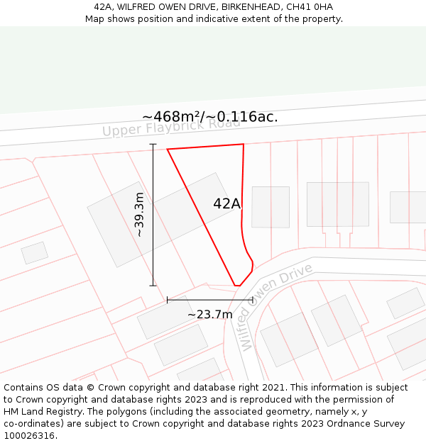 42A, WILFRED OWEN DRIVE, BIRKENHEAD, CH41 0HA: Plot and title map