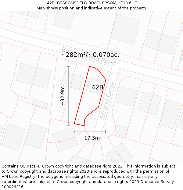 42B, BEACONSFIELD ROAD, EPSOM, KT18 6HE: Plot and title map