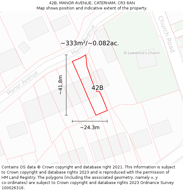 42B, MANOR AVENUE, CATERHAM, CR3 6AN: Plot and title map