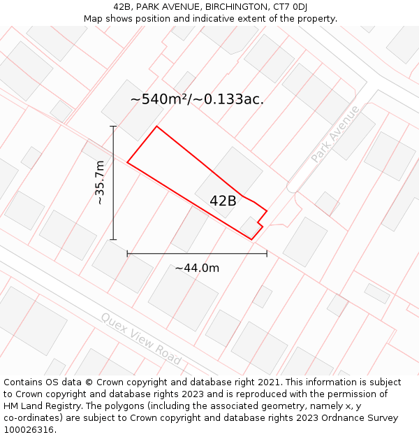 42B, PARK AVENUE, BIRCHINGTON, CT7 0DJ: Plot and title map