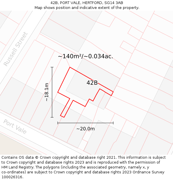 42B, PORT VALE, HERTFORD, SG14 3AB: Plot and title map