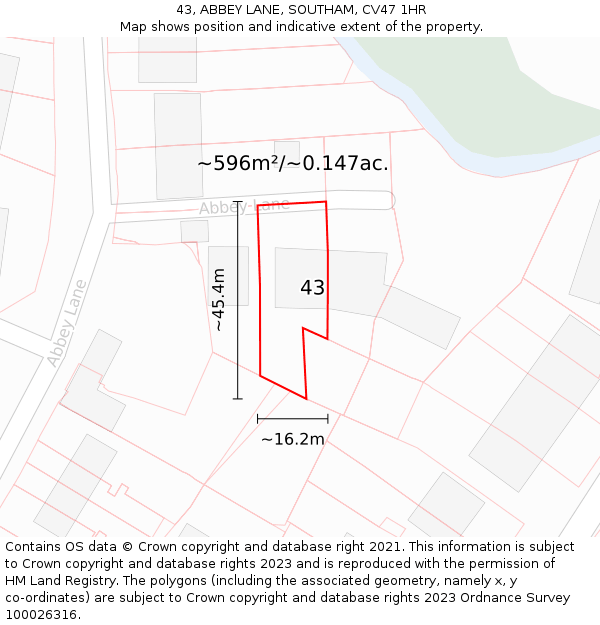 43, ABBEY LANE, SOUTHAM, CV47 1HR: Plot and title map