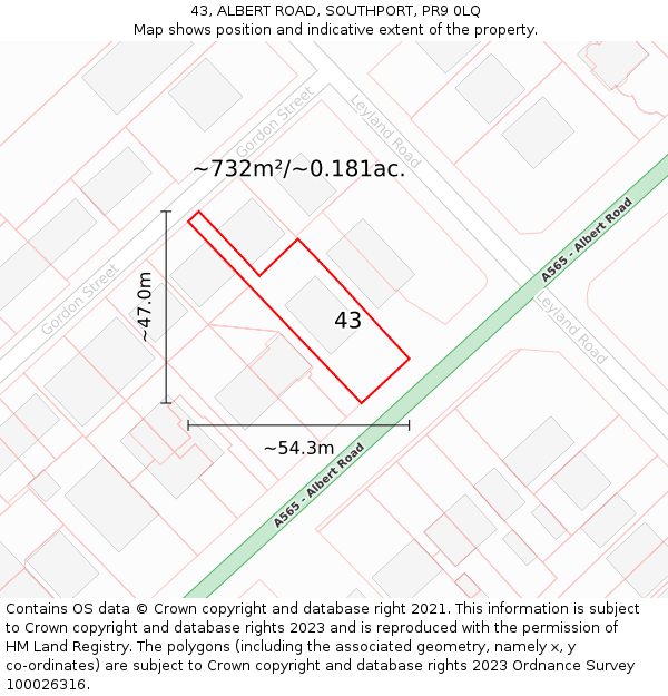 43, ALBERT ROAD, SOUTHPORT, PR9 0LQ: Plot and title map