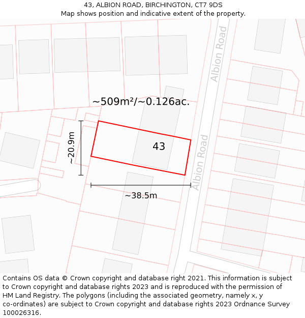 43, ALBION ROAD, BIRCHINGTON, CT7 9DS: Plot and title map