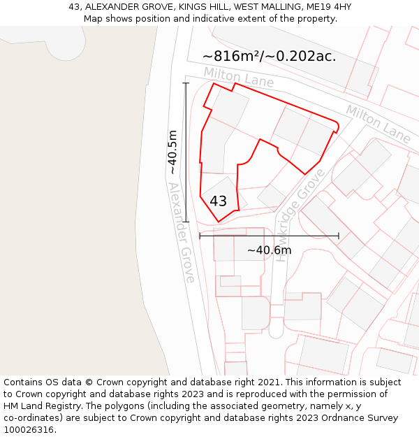 43, ALEXANDER GROVE, KINGS HILL, WEST MALLING, ME19 4HY: Plot and title map