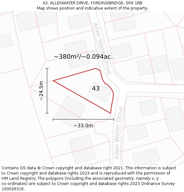 43, ALLENWATER DRIVE, FORDINGBRIDGE, SP6 1RB: Plot and title map