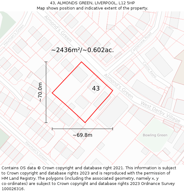 43, ALMONDS GREEN, LIVERPOOL, L12 5HP: Plot and title map