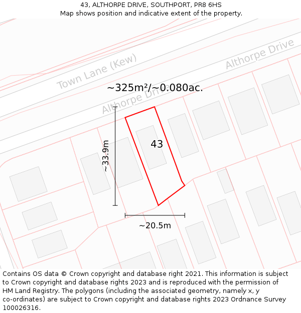 43, ALTHORPE DRIVE, SOUTHPORT, PR8 6HS: Plot and title map