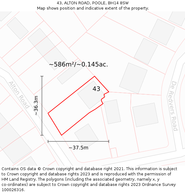 43, ALTON ROAD, POOLE, BH14 8SW: Plot and title map