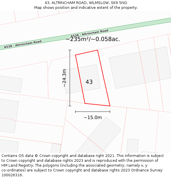 43, ALTRINCHAM ROAD, WILMSLOW, SK9 5NG: Plot and title map