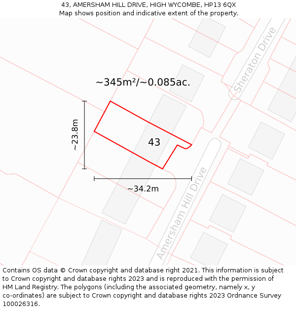 43, AMERSHAM HILL DRIVE, HIGH WYCOMBE, HP13 6QX: Plot and title map