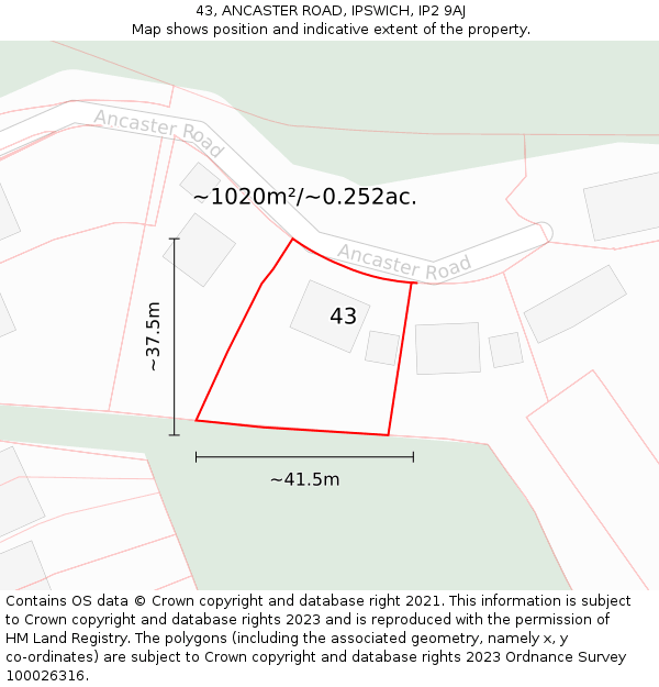 43, ANCASTER ROAD, IPSWICH, IP2 9AJ: Plot and title map