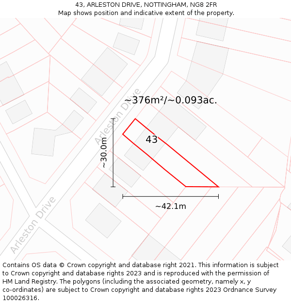 43, ARLESTON DRIVE, NOTTINGHAM, NG8 2FR: Plot and title map