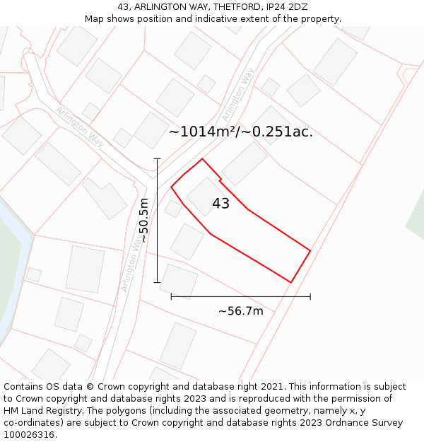 43, ARLINGTON WAY, THETFORD, IP24 2DZ: Plot and title map