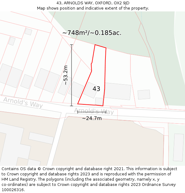 43, ARNOLDS WAY, OXFORD, OX2 9JD: Plot and title map