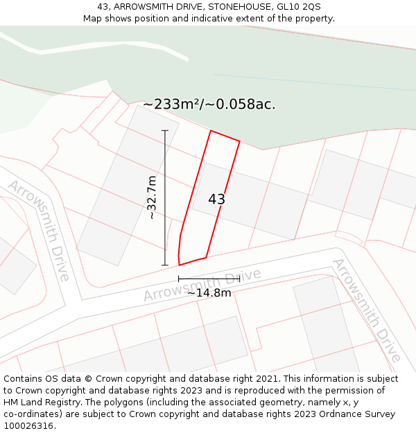 43, ARROWSMITH DRIVE, STONEHOUSE, GL10 2QS: Plot and title map