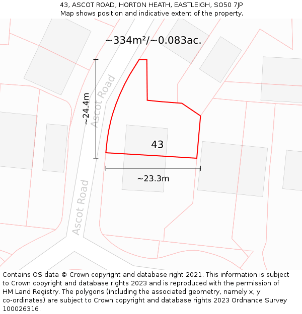 43, ASCOT ROAD, HORTON HEATH, EASTLEIGH, SO50 7JP: Plot and title map