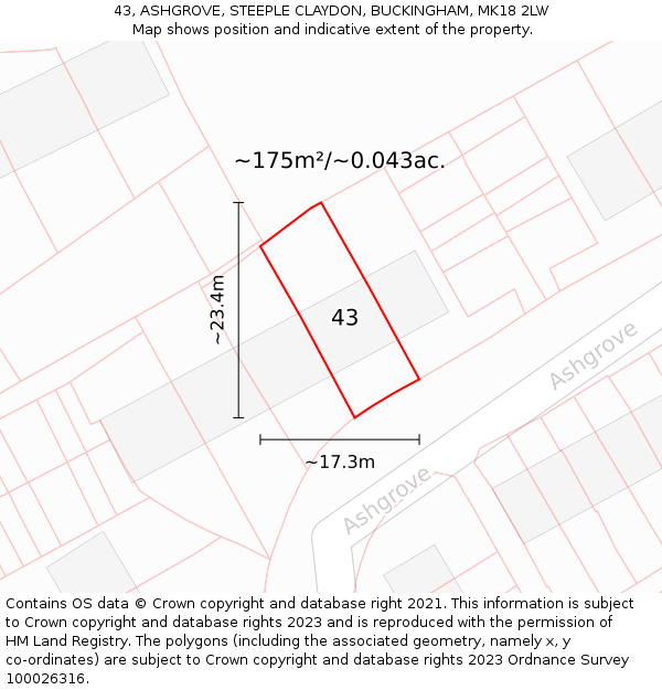 43, ASHGROVE, STEEPLE CLAYDON, BUCKINGHAM, MK18 2LW: Plot and title map