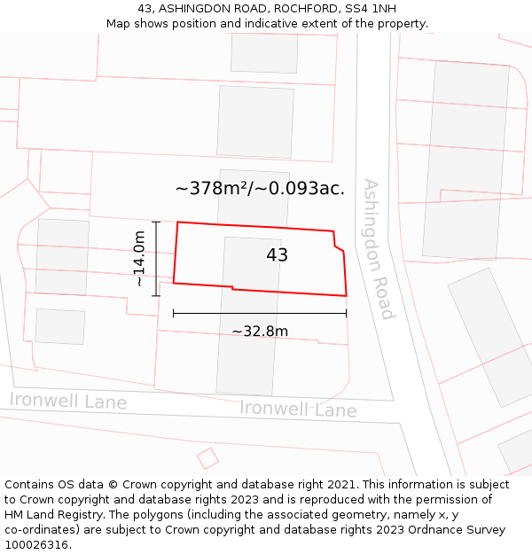 43, ASHINGDON ROAD, ROCHFORD, SS4 1NH: Plot and title map