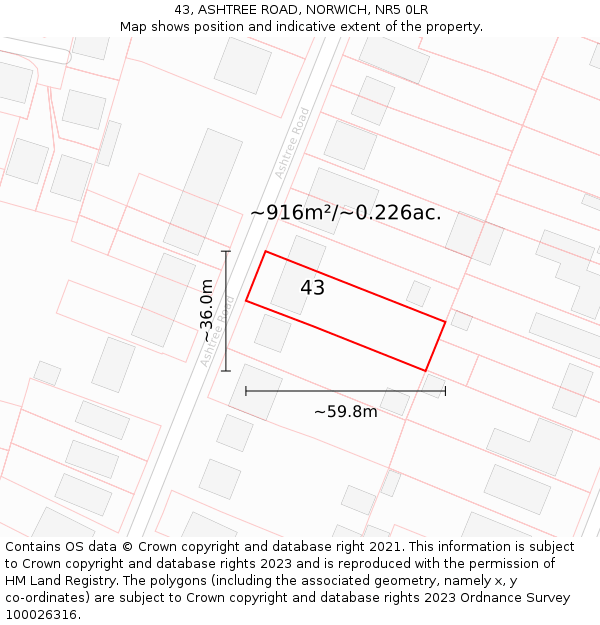 43, ASHTREE ROAD, NORWICH, NR5 0LR: Plot and title map