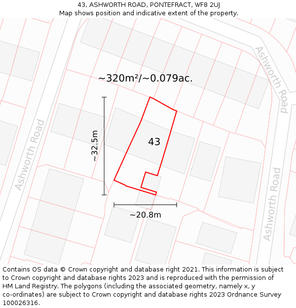 43, ASHWORTH ROAD, PONTEFRACT, WF8 2UJ: Plot and title map