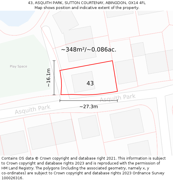 43, ASQUITH PARK, SUTTON COURTENAY, ABINGDON, OX14 4FL: Plot and title map