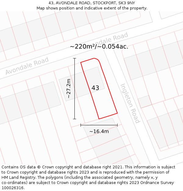 43, AVONDALE ROAD, STOCKPORT, SK3 9NY: Plot and title map