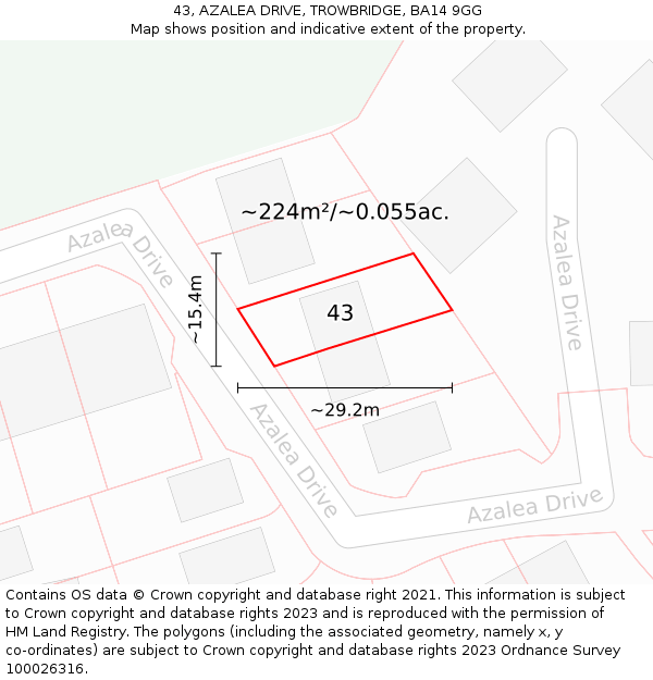 43, AZALEA DRIVE, TROWBRIDGE, BA14 9GG: Plot and title map