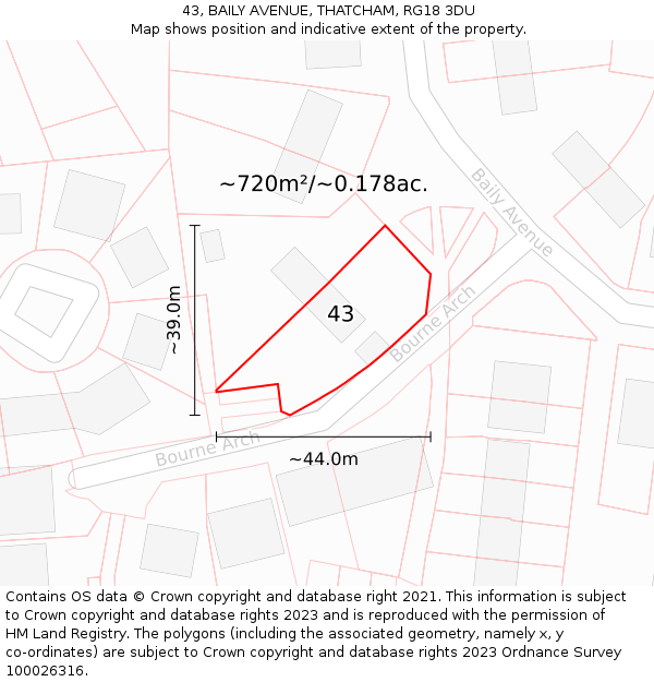 43, BAILY AVENUE, THATCHAM, RG18 3DU: Plot and title map