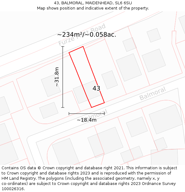 43, BALMORAL, MAIDENHEAD, SL6 6SU: Plot and title map