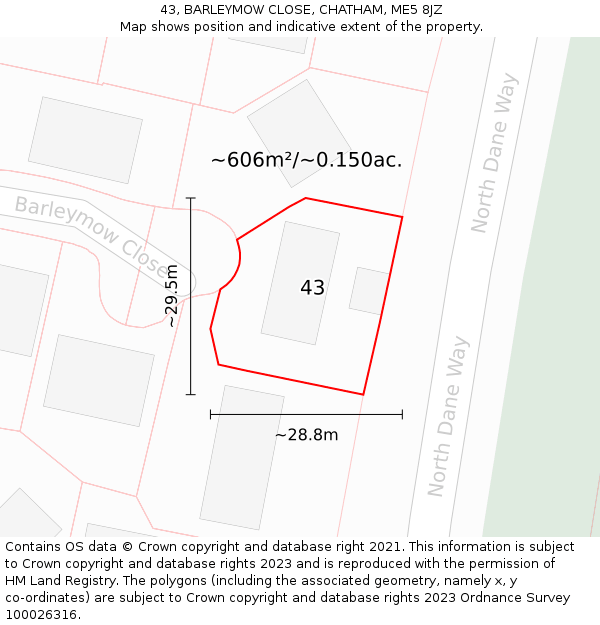 43, BARLEYMOW CLOSE, CHATHAM, ME5 8JZ: Plot and title map