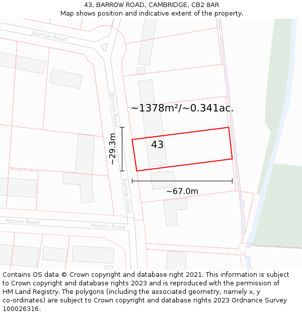 43, BARROW ROAD, CAMBRIDGE, CB2 8AR: Plot and title map