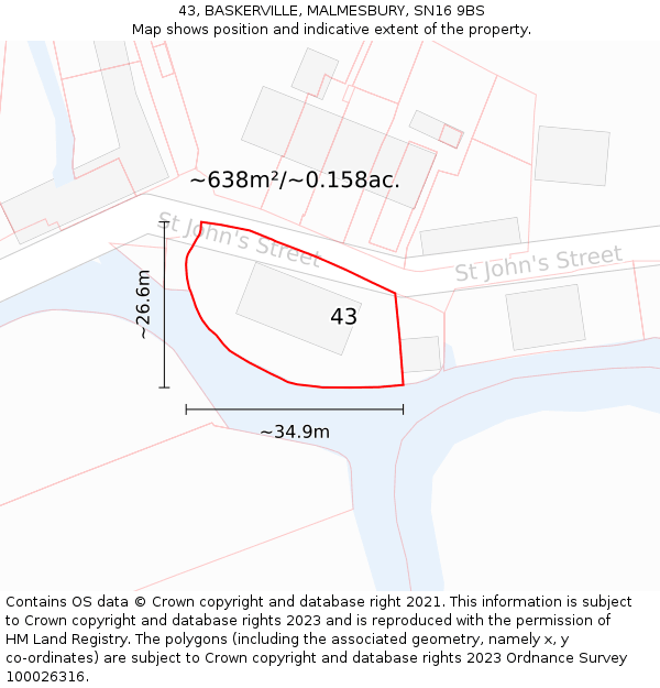 43, BASKERVILLE, MALMESBURY, SN16 9BS: Plot and title map