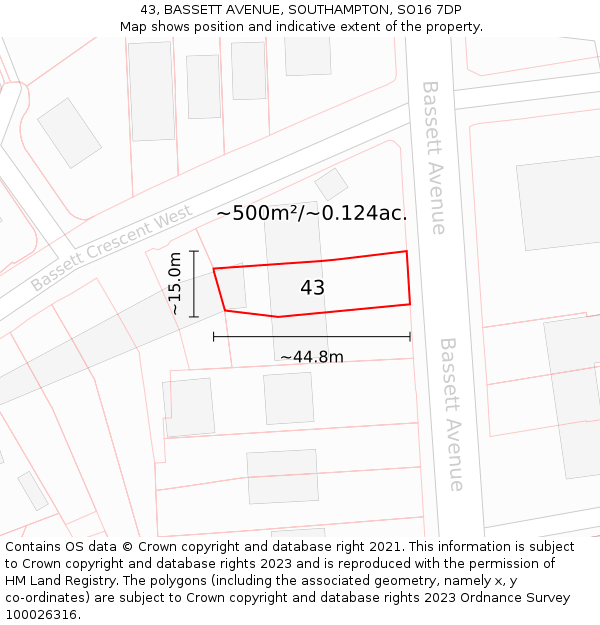 43, BASSETT AVENUE, SOUTHAMPTON, SO16 7DP: Plot and title map