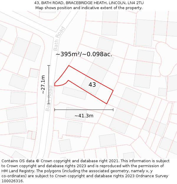 43, BATH ROAD, BRACEBRIDGE HEATH, LINCOLN, LN4 2TU: Plot and title map