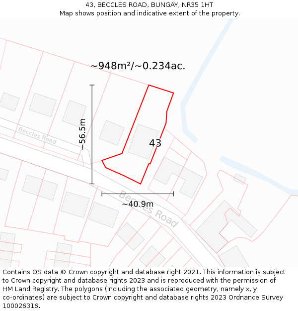 43, BECCLES ROAD, BUNGAY, NR35 1HT: Plot and title map