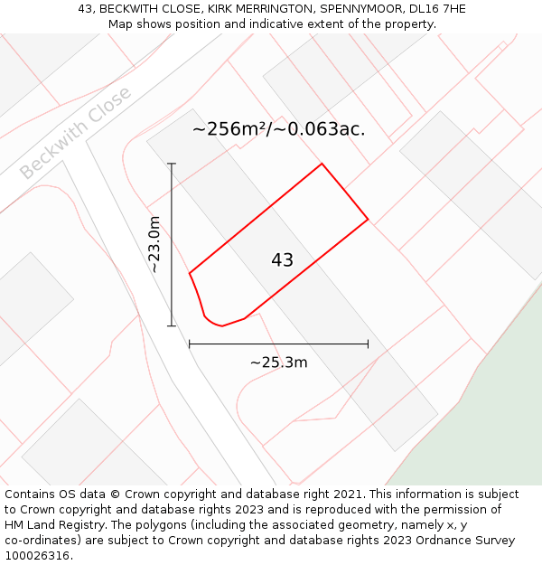 43, BECKWITH CLOSE, KIRK MERRINGTON, SPENNYMOOR, DL16 7HE: Plot and title map