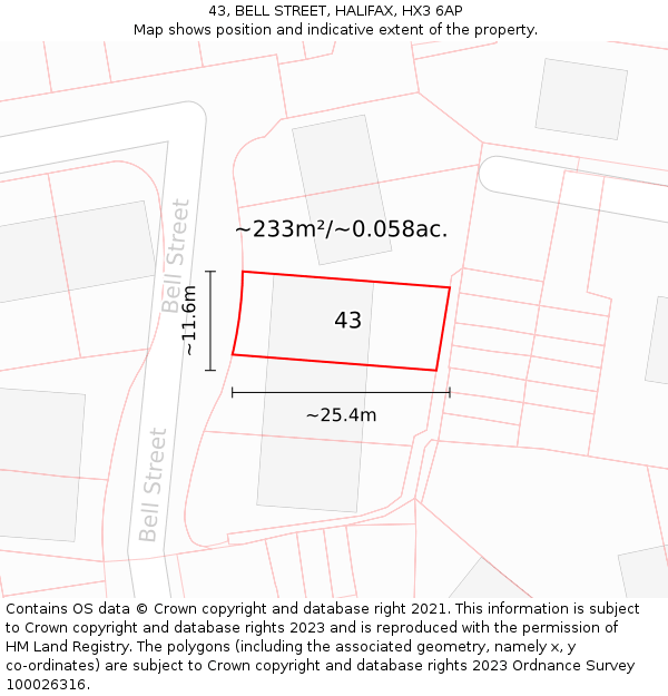 43, BELL STREET, HALIFAX, HX3 6AP: Plot and title map
